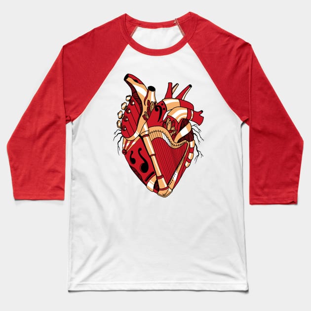 Red and Cream No 2 Musical Heart Baseball T-Shirt by kenallouis